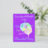 回転の回転のDreidelのハヌカー（ユダヤ教の祭り）のパーティの招待状 招待状 (スタンド正面)