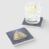 回転の金ゴールドの渦巻のモダンなクリスマスツリー ストーンコースター (横)