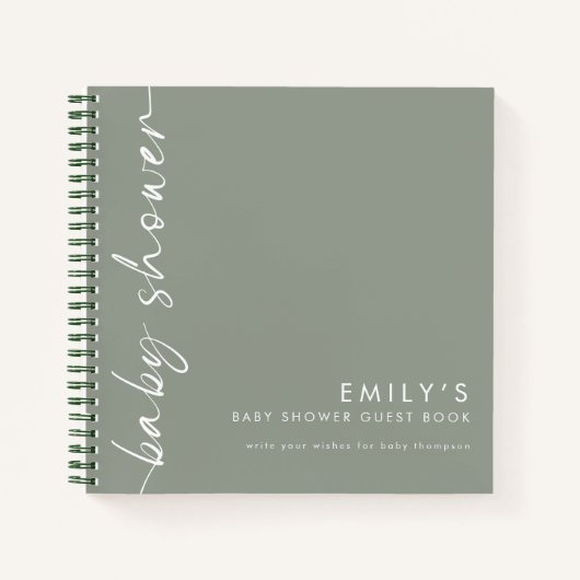 回転スクリプトセージ緑の赤ちゃんシャワーゲストブック ノートブック (正面)