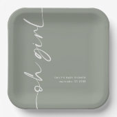 回転スクリプト名Sage Oh Girl Baby Shower ペーパープレート (正面)