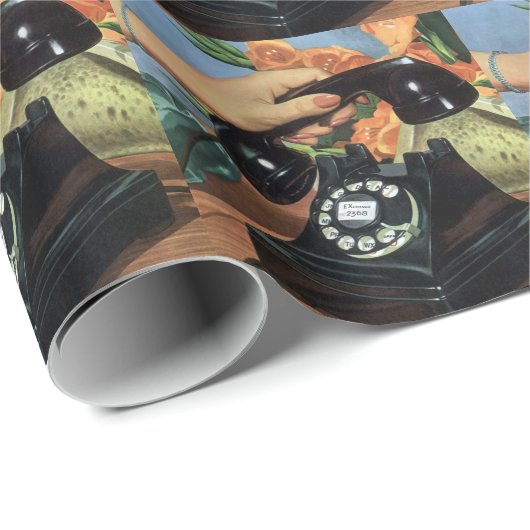 回転ダイヤル付きレトロ電話、ヴィンテージオフィス ラッピングペーパー (ロールコーナー)