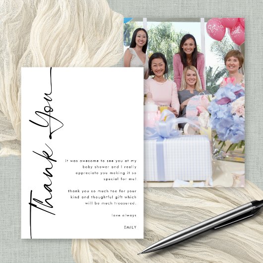 回転ブラックスクリプト写真ベビーシャワーありがとう カード