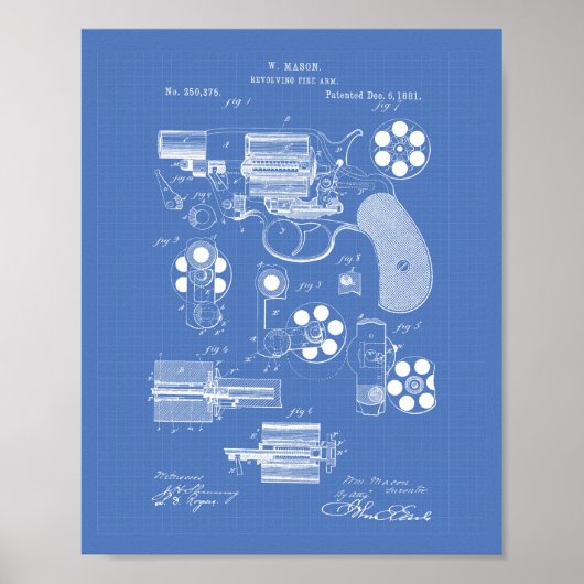 回転式火器1881特許技術 – 青写真 ポスター (正面)