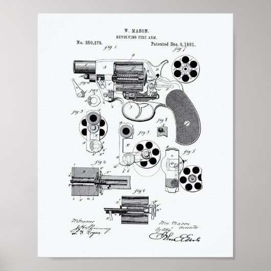 回転式火器1881特許芸術 – ホワイト紙 ポスター (正面)