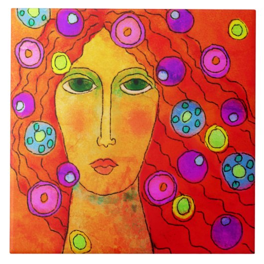 回転抽象芸術デジタルポートレートの女性 タイル (正面)