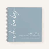 回転文字ほこりっぽいブルーOhベビーシャワーゲストブック ノートブック (正面)