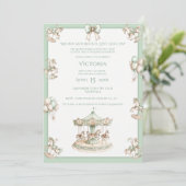 回転木馬お洒落セージ緑のベビーシャワー 招待状 (スタンド正面)