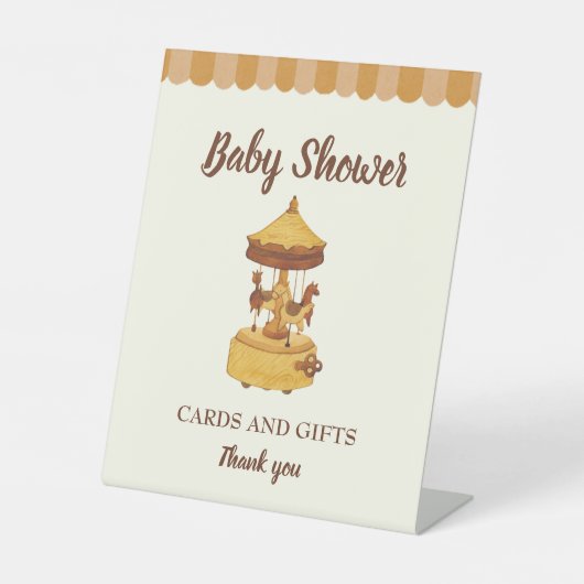 回転木馬かわいい赤ちゃんシャワーカードとギフト 台座サイン (正面)