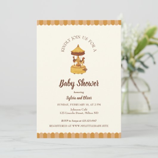 回転木馬かわいい赤ちゃん男女兼用シャワー 招待状 (スタンド正面)