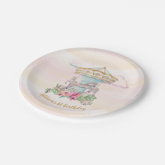 回転木馬のカーニバルのピンクのパーティーのプレート ペーパープレート (アングル)