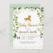 回転木馬のベビーシャワーの招待の緑の草木 招待状 (正面/裏面)