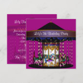 回転木馬のポニー　女の子の7歳の誕生日パーティー 招待状 (正面/裏面)