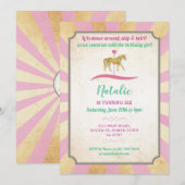 回転木馬の馬に乗るパーティー招待状 公平な誕生日 招待状 (正面/裏面)