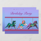 回転木馬ウズピンク&パープルガールズバースデーパーティー 招待状 (正面/裏面)