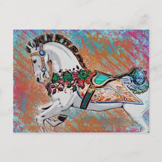回転木馬ウマはがきカラフル-メリーラウンド ポストカード (正面)