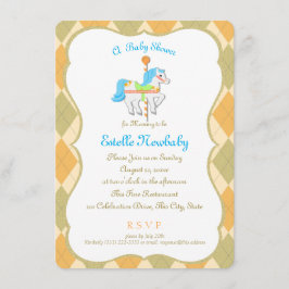 回転木馬ウマオレンジベビー男女兼用シャワー 招待状