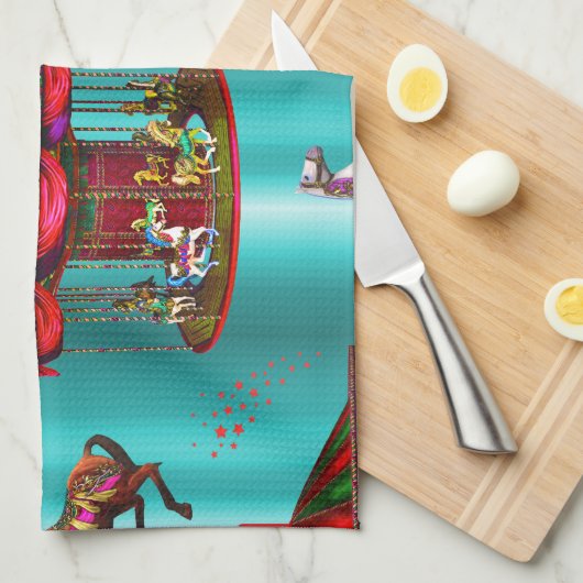 回転木馬ウマズオンブルー キッチンタオル (四つ折り)