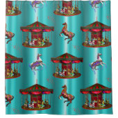 回転木馬ウマズオンブルー シャワーカーテン (正面)