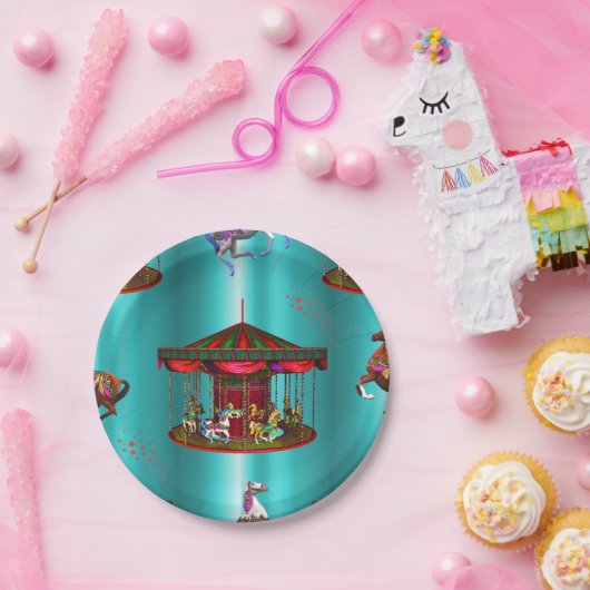 回転木馬ウマズオンブルー ペーパープレート (パーティー)
