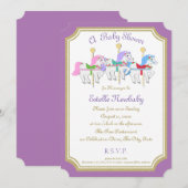 回転木馬ウマパープルベビーシャワー 招待状 (正面/裏面)