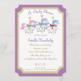 回転木馬ウマパープルベビーシャワー 招待状