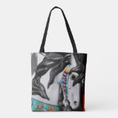 回転木馬ウマ黒白パーシャルカラー トートバッグ (裏面)