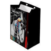 回転木馬ウマ黒白パーソナライズされた ミディアムペーパーバッグ (正面アングル)