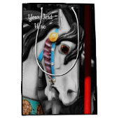 回転木馬ウマ黒白パーソナライズされた ミディアムペーパーバッグ (正面)