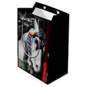 回転木馬ウマ黒白パーソナライズされた ミディアムペーパーバッグ (裏面アングル)