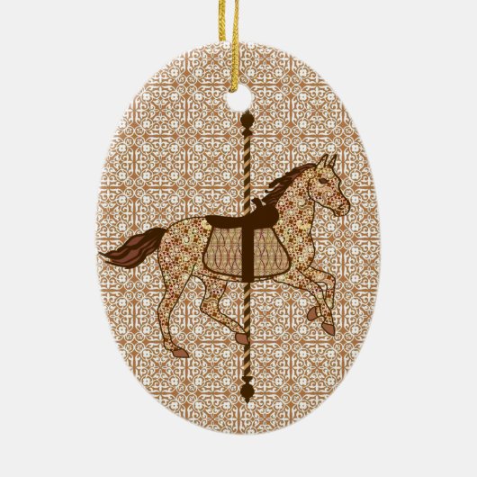 回転木馬ウマ – チョコレートブラウンとタン セラミックオーナメント (裏面)