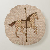回転木馬ウマ – チョコレートブラウンとタン ラウンドクッション (正面)