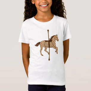 回転木馬ウマ – チョコレートブラウンとタン Tシャツ