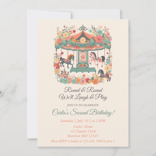 回転木馬カーニバル第2誕生日招待状 招待状 (正面)