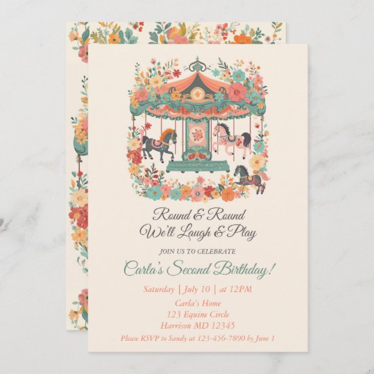 回転木馬カーニバル第2誕生日招待状 招待状 (正面/裏面)