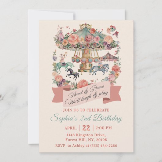 回転木馬カーニバル2nd誕生日パーティの招待状 招待状 (正面)