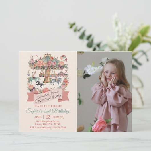 回転木馬カーニバル2nd誕生日パーティー写真 招待状 (スタンド正面)