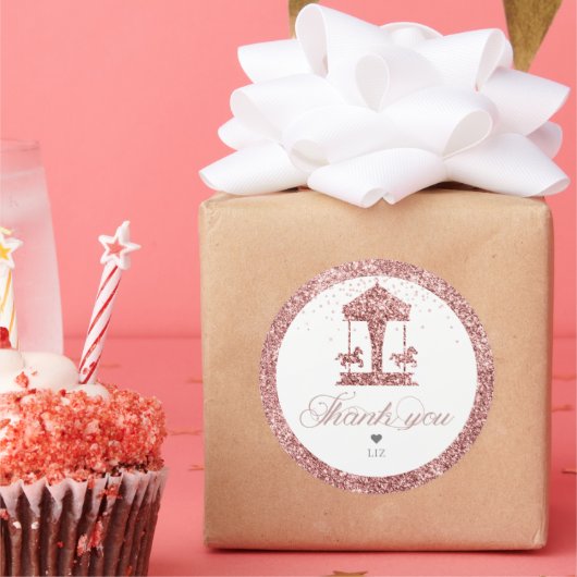 回転木馬グリッター誕生日 ラウンドシール (パーティー)