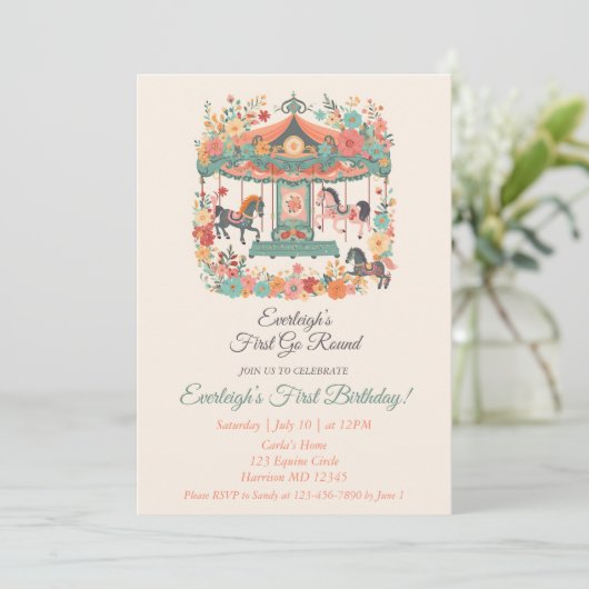 回転木馬ゴーラウンドファースト誕生日 招待状 (スタンド正面)