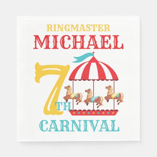 回転木馬サーカスカーニバルバースデーパーティナプキンズ スタンダードランチョンナプキン (正面)