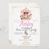 回転木馬テーマ誕生日招待状 招待状 (正面/裏面)