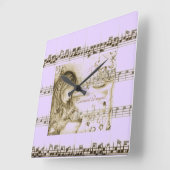 回転木馬ドリームパープルヴィンテージミュージックウォールクロック スクエア壁時計 (傾斜)