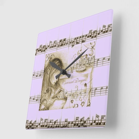 回転木馬ドリームパープルヴィンテージミュージックウォールクロック スクエア壁時計 (傾斜)