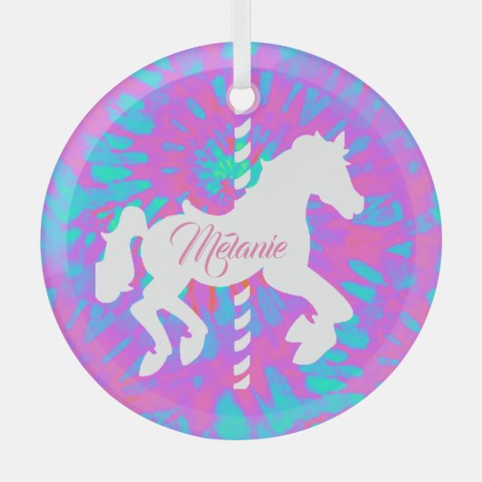 回転木馬パーソナライズされた馬 ガラスオーナメント (正面)