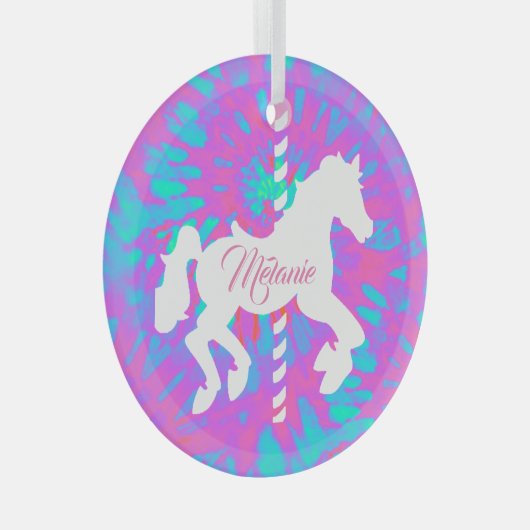 回転木馬パーソナライズされた馬 ガラスオーナメント (正面右)