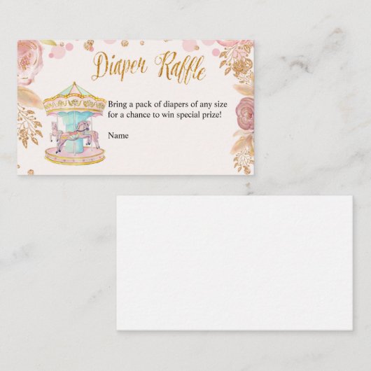 回転木馬ピンクグリッターおむつラッフルカード エンクロージャーカード (正面/裏面)