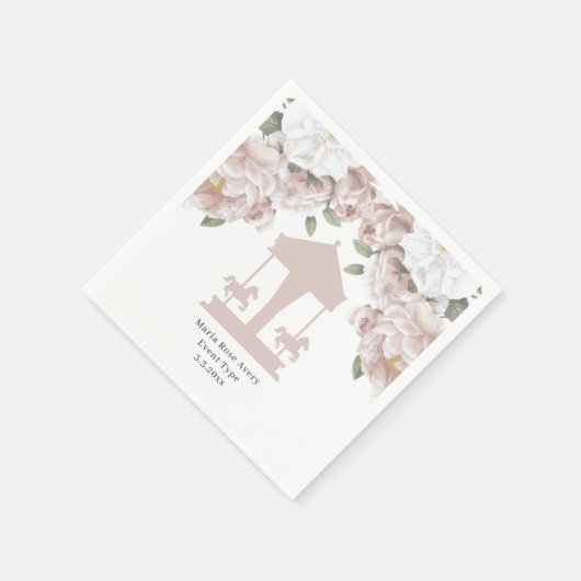 回転木馬フローラソフトピンクパーソナライズされた スタンダードカクテルナプキン (角)