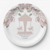 回転木馬フローラソフトピンクパーソナライズされた ペーパープレート (正面)