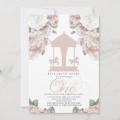 回転木馬フローラソフトピンクファースト誕生日 招待状 (正面)