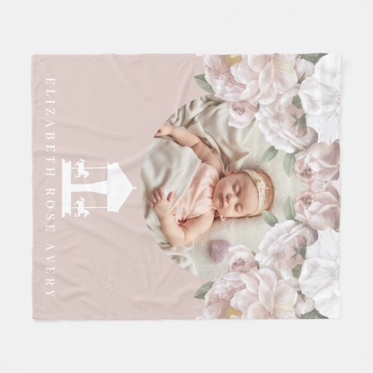 回転木馬フローラソフトピンク写真 フリースブランケット (正面(横))