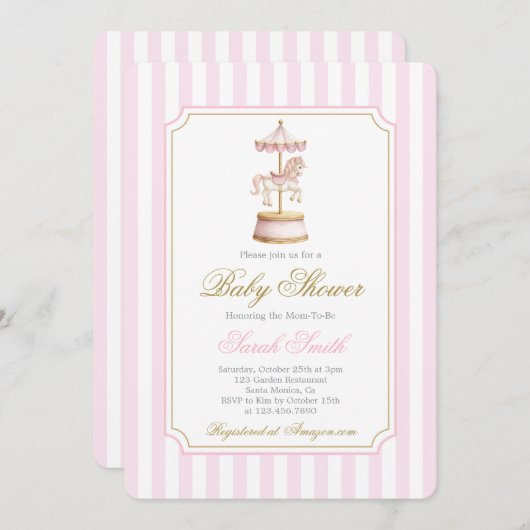 回転木馬ベビーシャワーガール招待状 招待状 (正面/裏面)